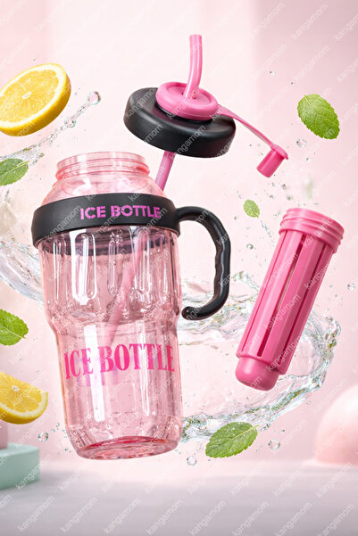 M&B WATER BOTTLE Ice Bottle Buz Görünümlü Pipetli Matara - Lüks Tasarım Soğuk...