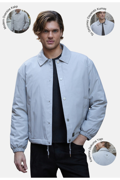 Danger Jachetă pentru bărbați, oversize, cu închidere rapidă, haine de piatră