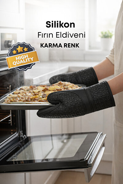 grimorlife Silikon Yanmaz Yapışmaz Isı Geçirmez Fırın Eldiveni-Isıya Dayanıkl...