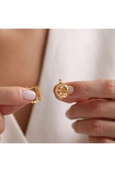 Sembol Gold El İşlemeli Round Motifli Altın Telkari Küpe