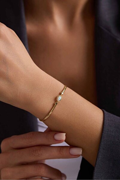 Sembol Gold Balık Sırtı Bileklik Opal Taşlı 17+3 cm