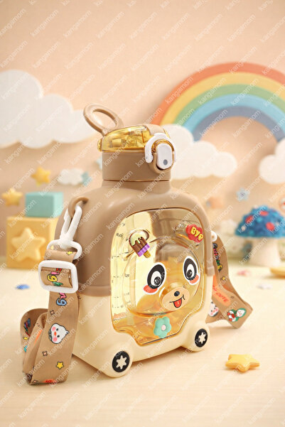 M&B WATER BOTTLE Sevimli Ayıcıklı Matara 750 ml - Renkli Pipetli Askılı BPA İ...