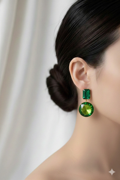 PETEK AKSESUAR GREEN STONE DANGLE EARRING