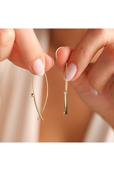 Sembol Gold Altın Taşlı Tel Küpe İtaly