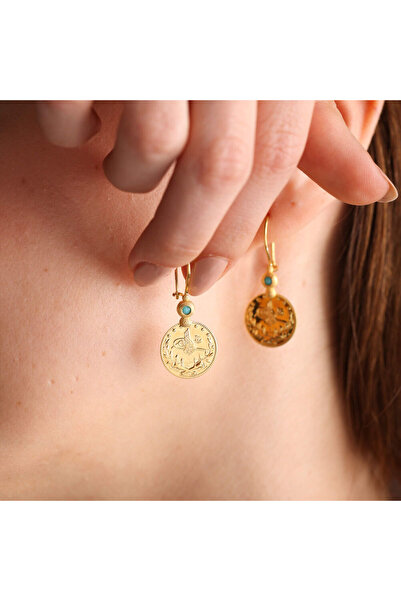 Sembol Gold Reşat küpe 14 Ayar Firuze Taşlı