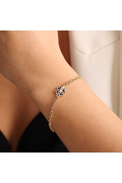 Sembol Gold Yonca Altın Bileklik Doç Zincirli Mine