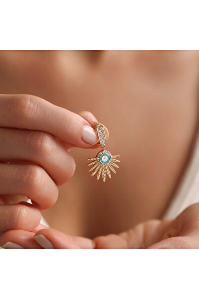 Sembol Gold 14 Ayar Gözlü Charm Uç ( Bilezik-Kolye)