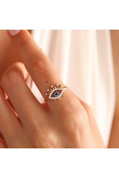 Sembol Gold 14 Ayar Özel Tasarım Altın Evil Eye Yüzük Firuzeli