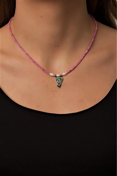 Sümer Telkari Doğal Taşlı Mozaik İşlemeli Tasarım Gümüş Kolye 6735