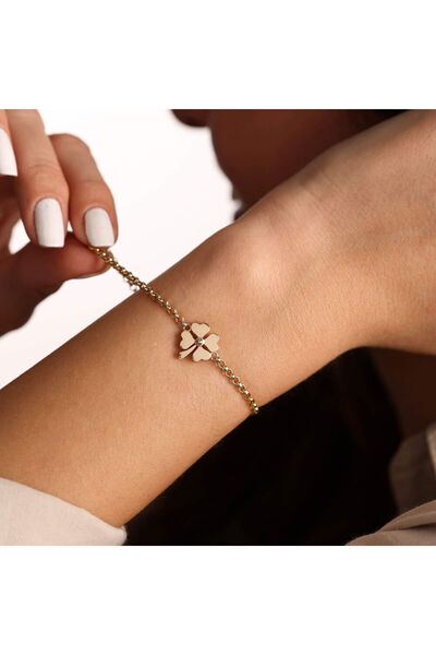 Sembol Gold Yonca Çiçeği Altın Bileklik 14 Ayar