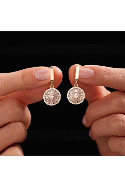 Sembol Gold Çarkıfelek Altın Baget Küpe