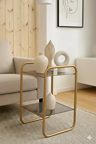 DEKOPRATİK Odessa Yan Sehpa - Gold Metal Modern Yan Sehpa Füme Camlı – Şık Sa...