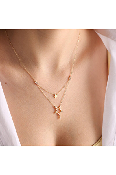 Sembol Gold Altın Yıldız Kolye Çift Yıldız