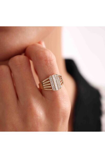 Sembol Gold Baget Detalı Kaburga Yüzük