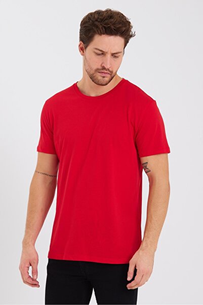 QUHOX Muška Pamuk Modal standardna veličina T-shirt crvena