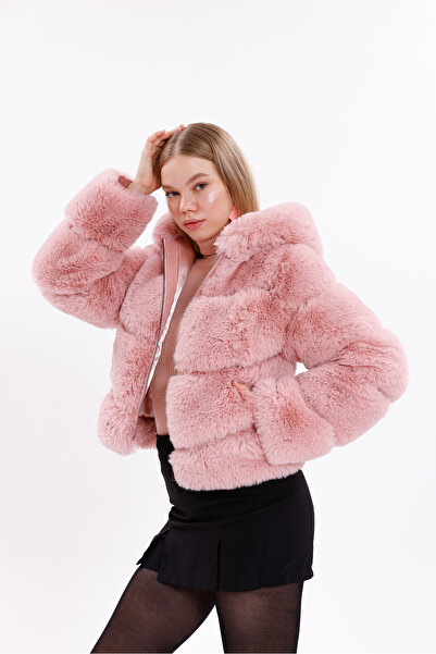 Nazfur VESTA İthal Peluşlu Dolgun Dik Yakalı Suni Kürk Ceket