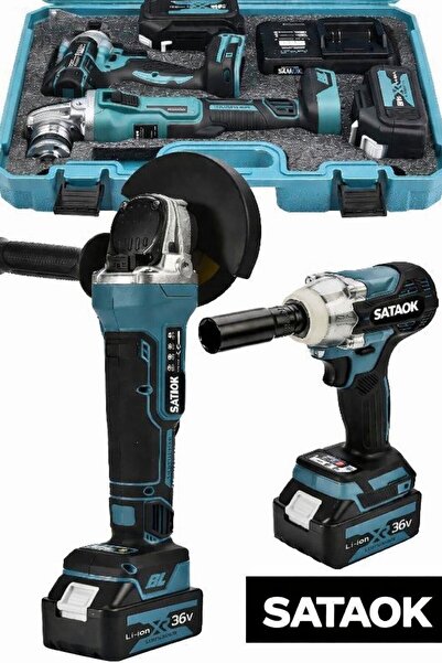 Sataok 36V 5Ah Profesyonel 2'Li Set Devirli Şarjlı Taşlama + Darbeli Şarjlı s...