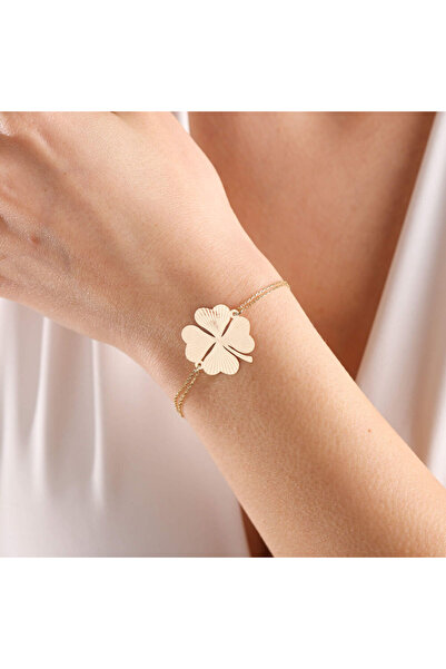 Sembol Gold Altın Yonca Bileklik Kalp Form