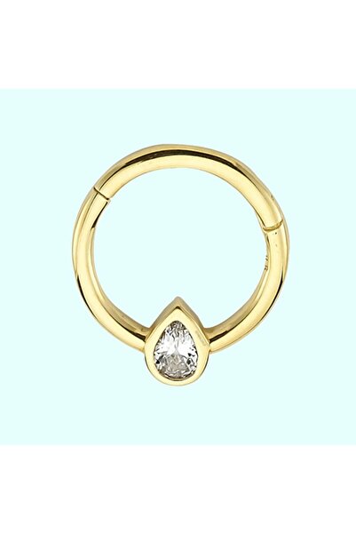Sembol Gold Altın Halka Piercing Damla Tektaş 14 Ayar