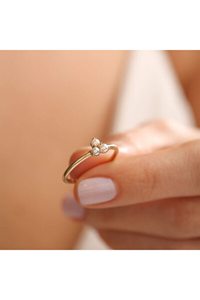 Sembol Gold 14 Ayar Altın İnci Yüzük Trio 2mm