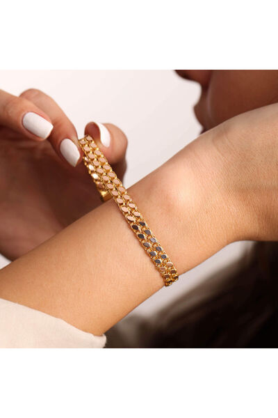 Sembol Gold Pullu Altın Bileklik 14 Ayar Altın Çift Sıra