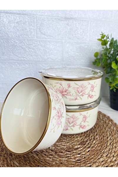 SAVAŞAN Magnolia Enamel 3-Piece Storage Container Set