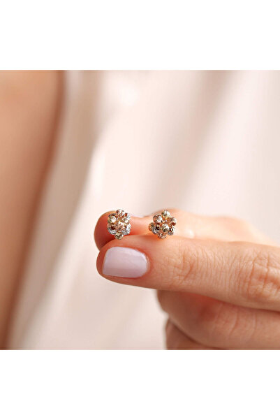 Sembol Gold 14 Ayar Altın Dorika Çivi Küpe Tricolor