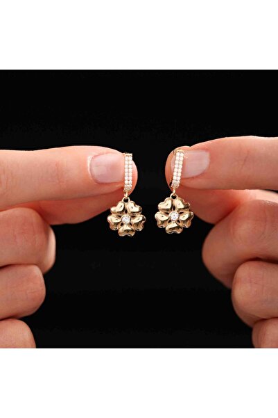 Sembol Gold Altın Kalpli Yonca Küpe