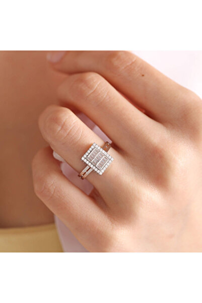 Sembol Gold Beyaz Altın Baget Yüzük Özel Tasarım