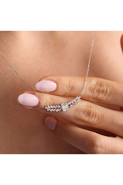 Sembol Gold Beyaz Altın Baget Kolye Sarmaşık Formlu