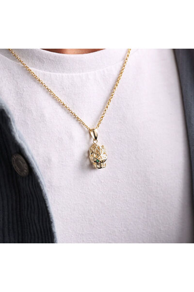 Sembol Gold Altın Erkek Kolye Kaplan Tasarım Doç Zİncir