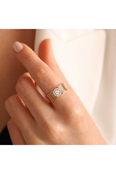 Sembol Gold Sarı Altın Tektaş Yüzük Yeni Model