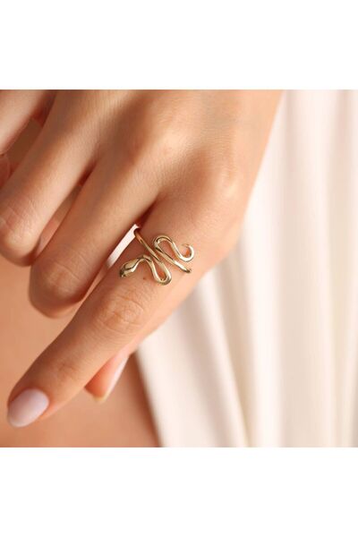 Sembol Gold 14 Ayar Altın Yılan Yüzük Emerald Classik