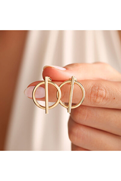 Sembol Gold Altın Çivi Küpe İtaly Armoni 2.0 cm