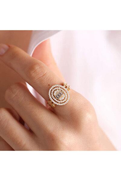 Sembol Gold Sarı Altın Baget Yüzük Oval Form