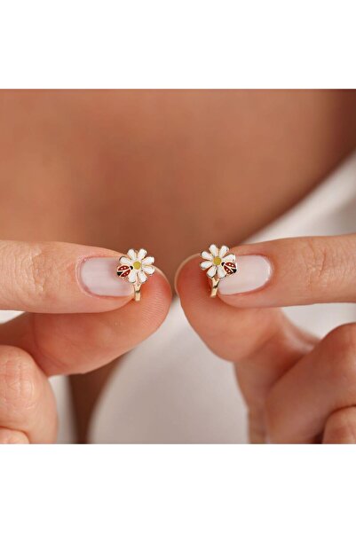 Sembol Gold Altın Çocuk Küpesi Papatya Uğurböceği