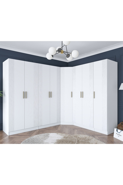 Rani Mobilya Rani BA184 Köşe Membran Kapaklı Gardırop 2 Çekmeceli 18 Raflı 4 ...