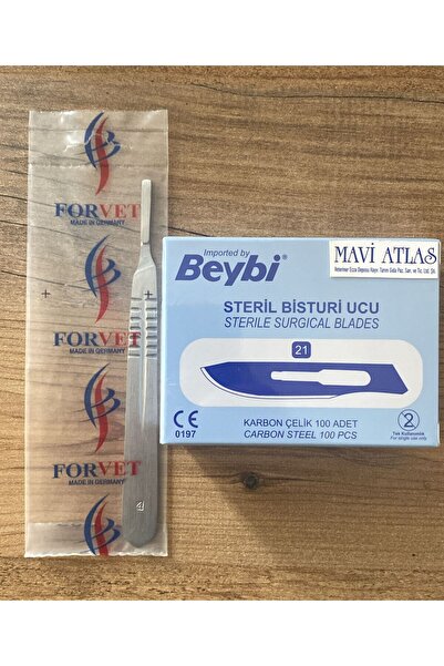 Beybi BİSTÜRİ UCU NO:21(100 ADET)+NEŞTER SAPI NO:4 (İKİLİ TAKIM)PASLANMAZ KAR...