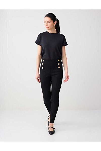 Jimmy Key Μαύρο Slim Fit Ψηλόμεσο Slim Leg Πλεκτό Καλσόν