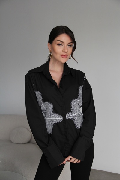 Julidress Cămașă premium cu detaliu din dantelă neagră și legătură la spate