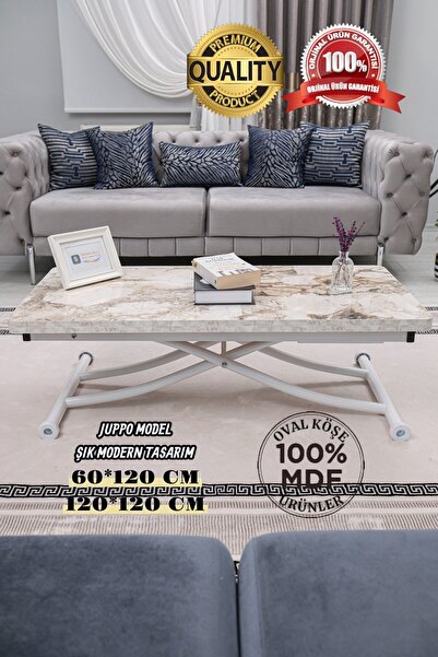 SEHPAM AKILLI Akıllı Sehpa Juppo Üst Tabla Mdf Beyaz Mermer Oval Köşe Alt Bey...