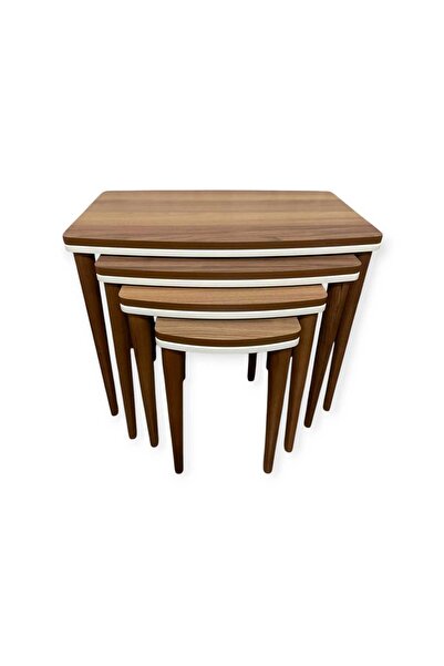 CG HOME Sahra 4’lü Ceviz Zigon Sehpa Seti | Lake Boyalı | Gold Detaylı | Mode...