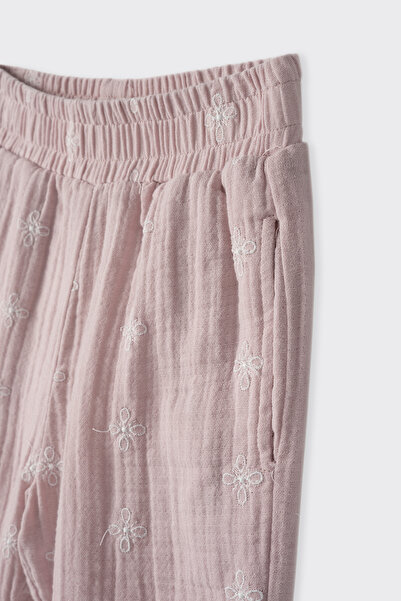 Panço بنطلون وردي من الموسلين المطرز للفتيات الصغيرات