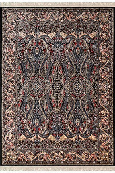 Karmen Halı Diamente DM001R Bej Siyah Çerçeveli Klasik Desen 100?Tarak Bambu ...