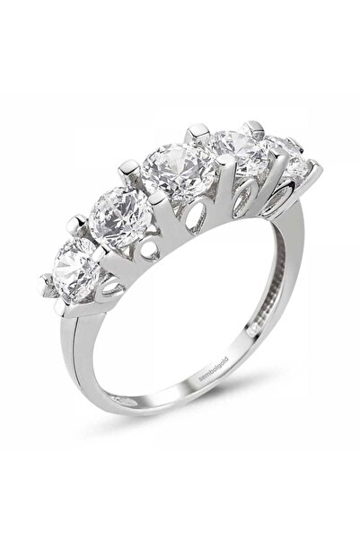 Sembol Gold 14 Ayar Beyaz Altın 5 Taş Yüzük