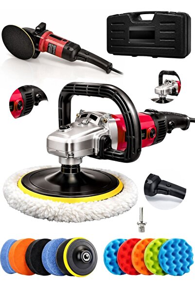 MOONSHOP Bakır Sargı Devir Ayarlı Polisaj Makinesi 2000 Watt 180mm 12parça se...