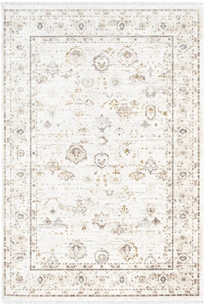Karmen Halı Etro ET003A Krem Klasik Modern Çerçeveli Etnik Desen Parlak Ağır ...