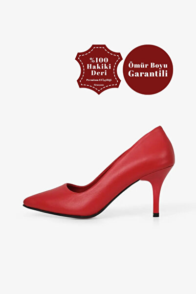 Grasyano Hakiki Deri Kırmızı Sivri Burun Premium Yumuşak Deriden Sade Noel Co...