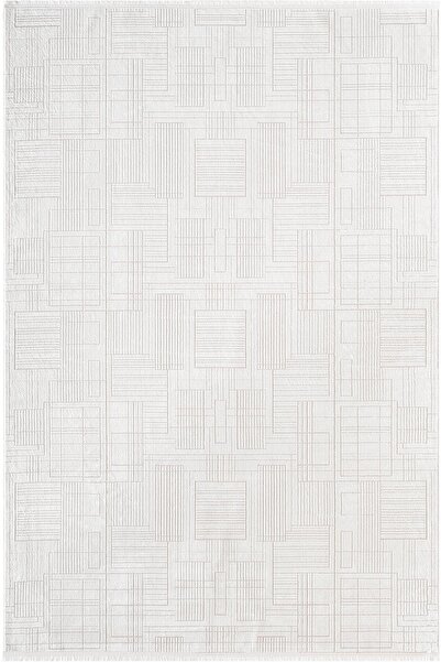 Karmen Halı Best 115A Beyaz Modern Geometrik Desen Parlak Makinada Yıkanabili...