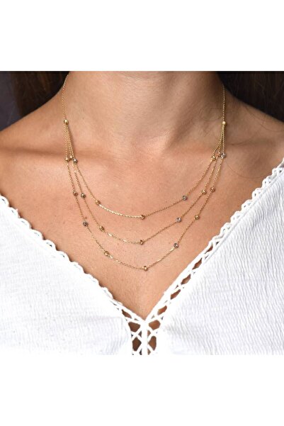 Sembol Gold Dorikalı Altın Kolye Üç Zincirli